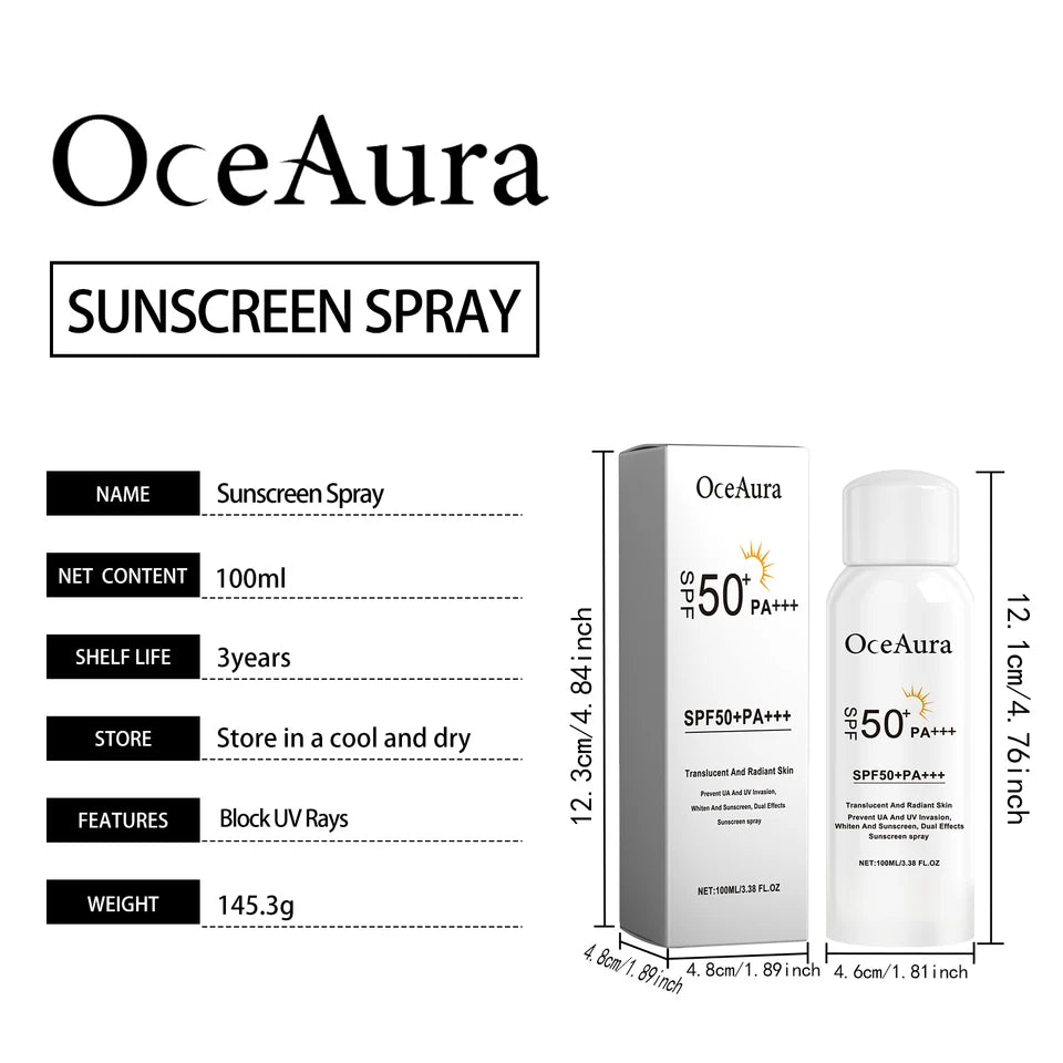 Oceaura 100ml Sunscreen Spray Body Face Nourish Anti Solar Lasting Oil Control Uv Protection Sunblock Waterproof Anti Sun Spray