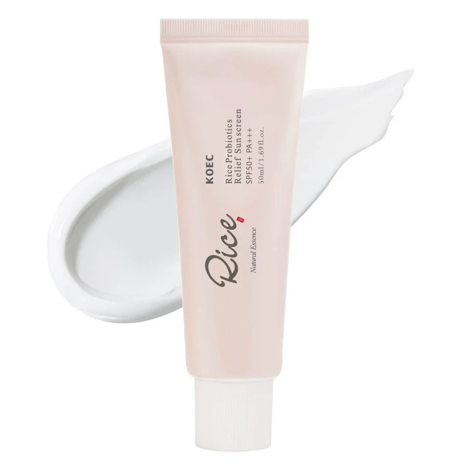 50ml KOEC Rice Probiotics Relief Sunscreen SPF50+ PA+++ Soothing Moisturizing Lightweight Non-Sticky Texture Natural Essence
