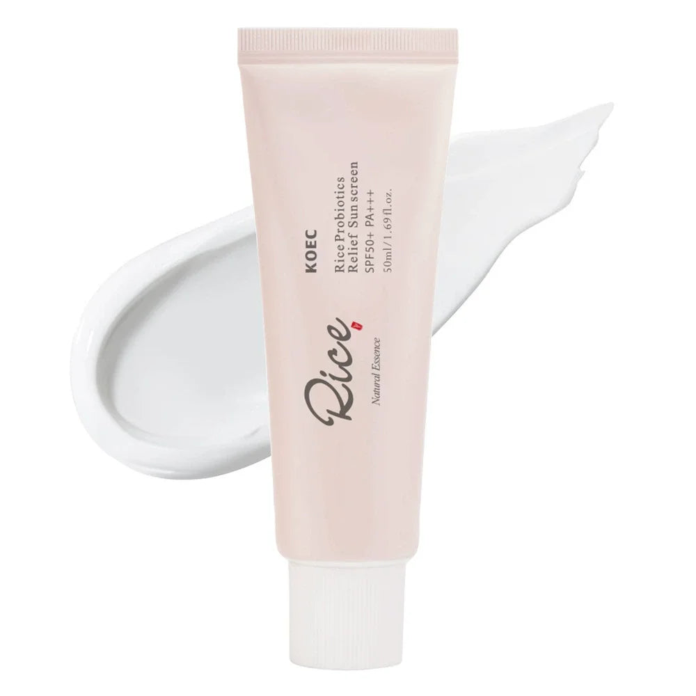 50ml KOEC Rice Probiotics Relief Sunscreen SPF50+ PA+++ Soothing Moisturizing Lightweight Non-Sticky Texture Natural Essence