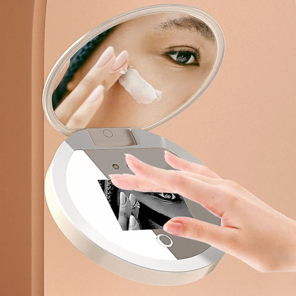 UV Mirror Sunscreen Testing Camera with Light 2X Magnification Travel Makeup 3.5in Pocket Size L